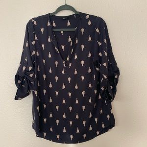 Navy blouse with white tulip print